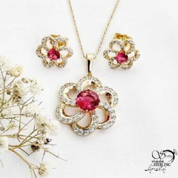 نیمست ژوپینگ طرح گل نگین صورتی کد 17538