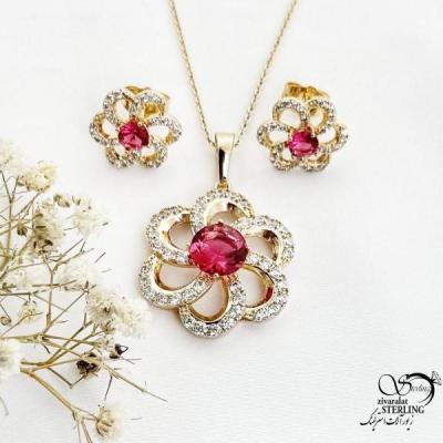 نیمست ژوپینگ طرح گل نگین صورتی کد 17538