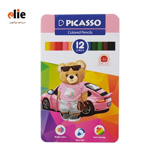 مداد رنگی 12 رنگ جعبه فلزی پیکاسو طرح P02