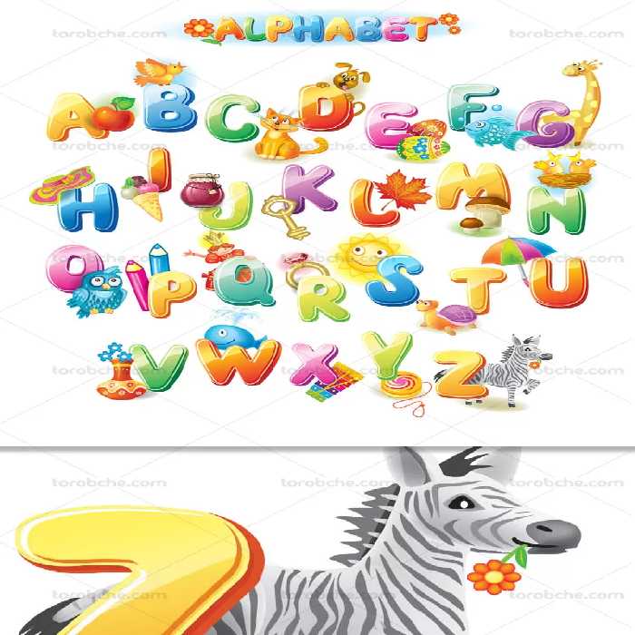 وکتور آموزش حروف لاتین کودکانه | گرافیک با طعم تربچه