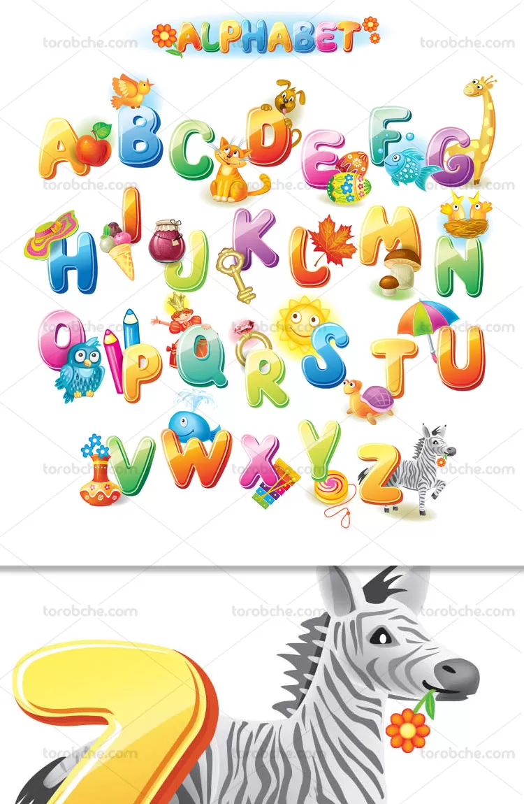 وکتور آموزش حروف لاتین کودکانه | گرافیک با طعم تربچه