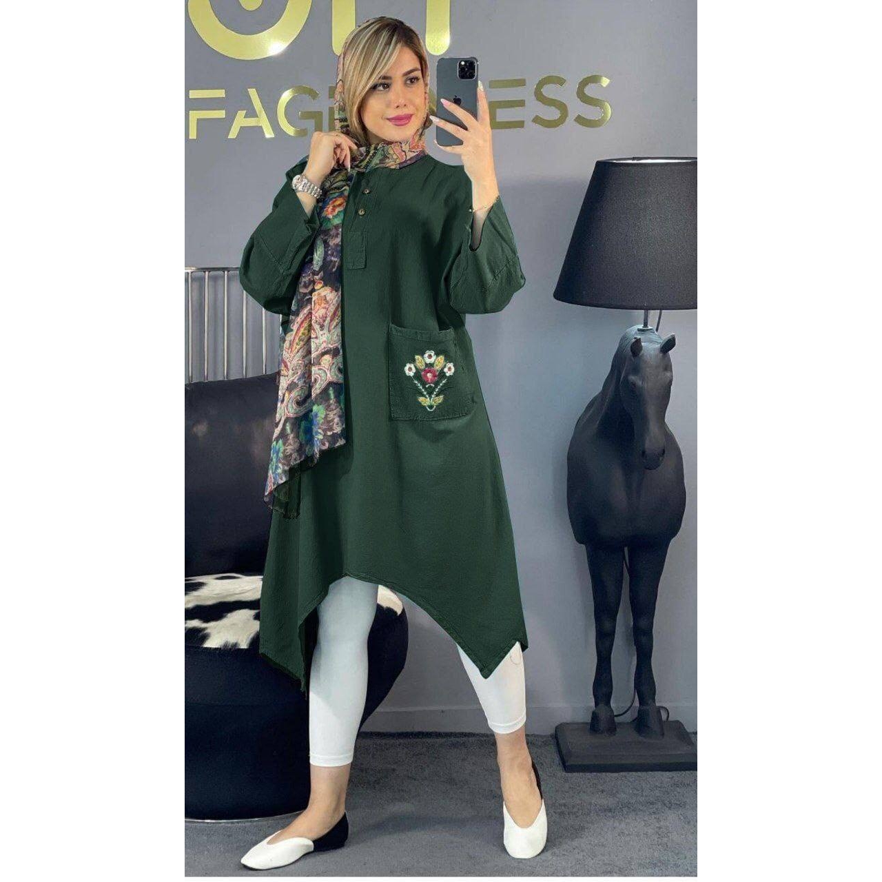 مانتو زنانه مدل ماهور رنگ یشمی