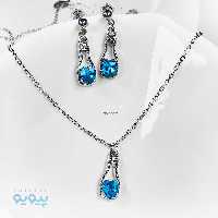 نیم ست گردنبند و گوشواره نقره ای قلبی آبی