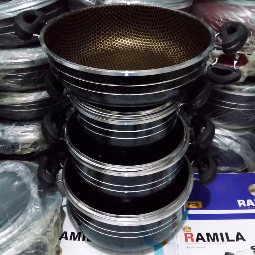 خرید و قیمت تولیدی قابلمه 14 پارچه زنبوری دسته طلایی aluminium  cookware  manufacturer  in iran 