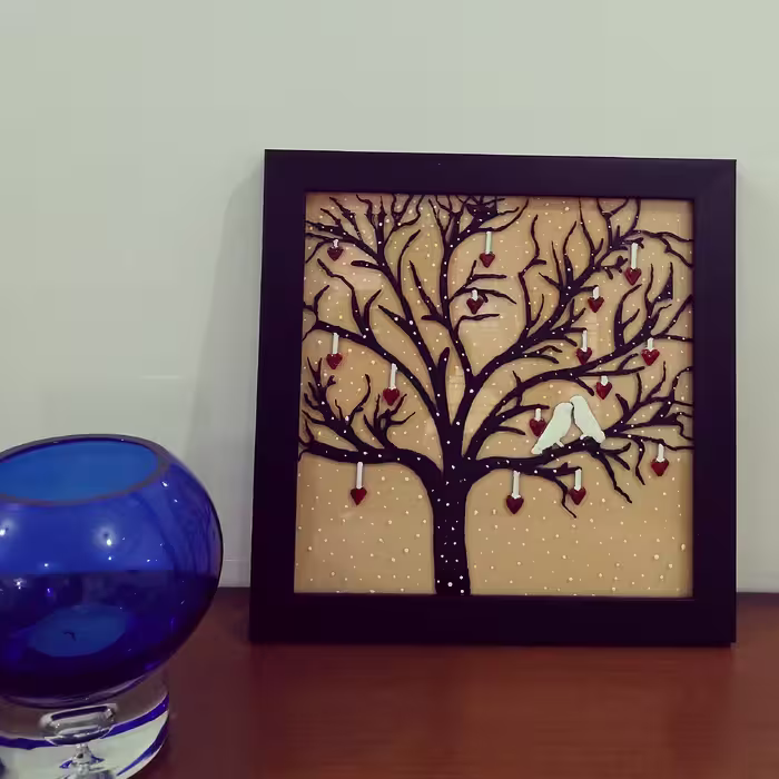 تابلو برجسته روی شیشه پرندگان عاشق   