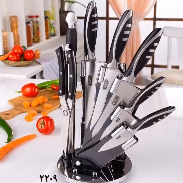 سرویس کارد و ساطور سنگین با تیغه فولادی و ضخیم و تیتانیوم 