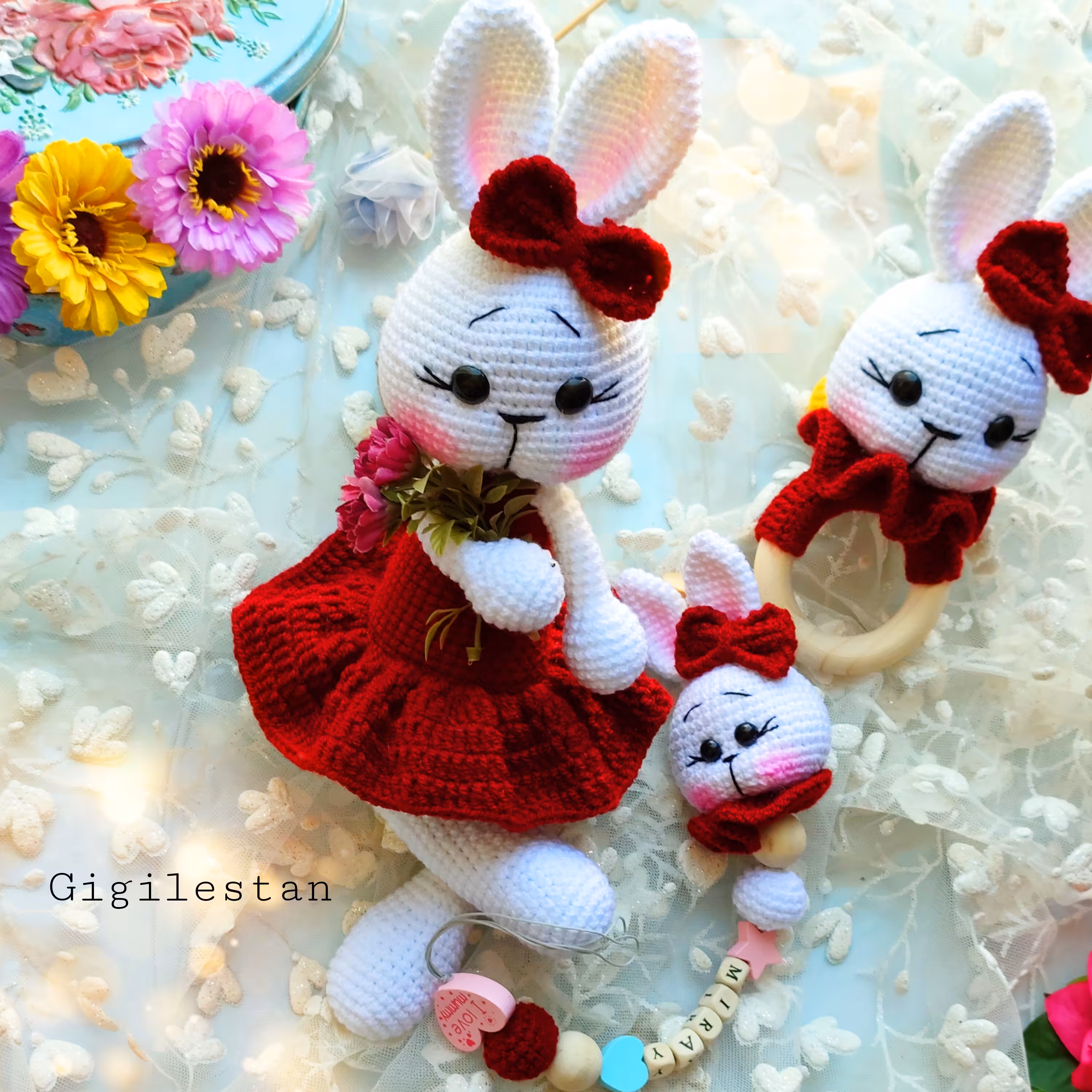 ست جغجغه ی بافتنی خرگوش 