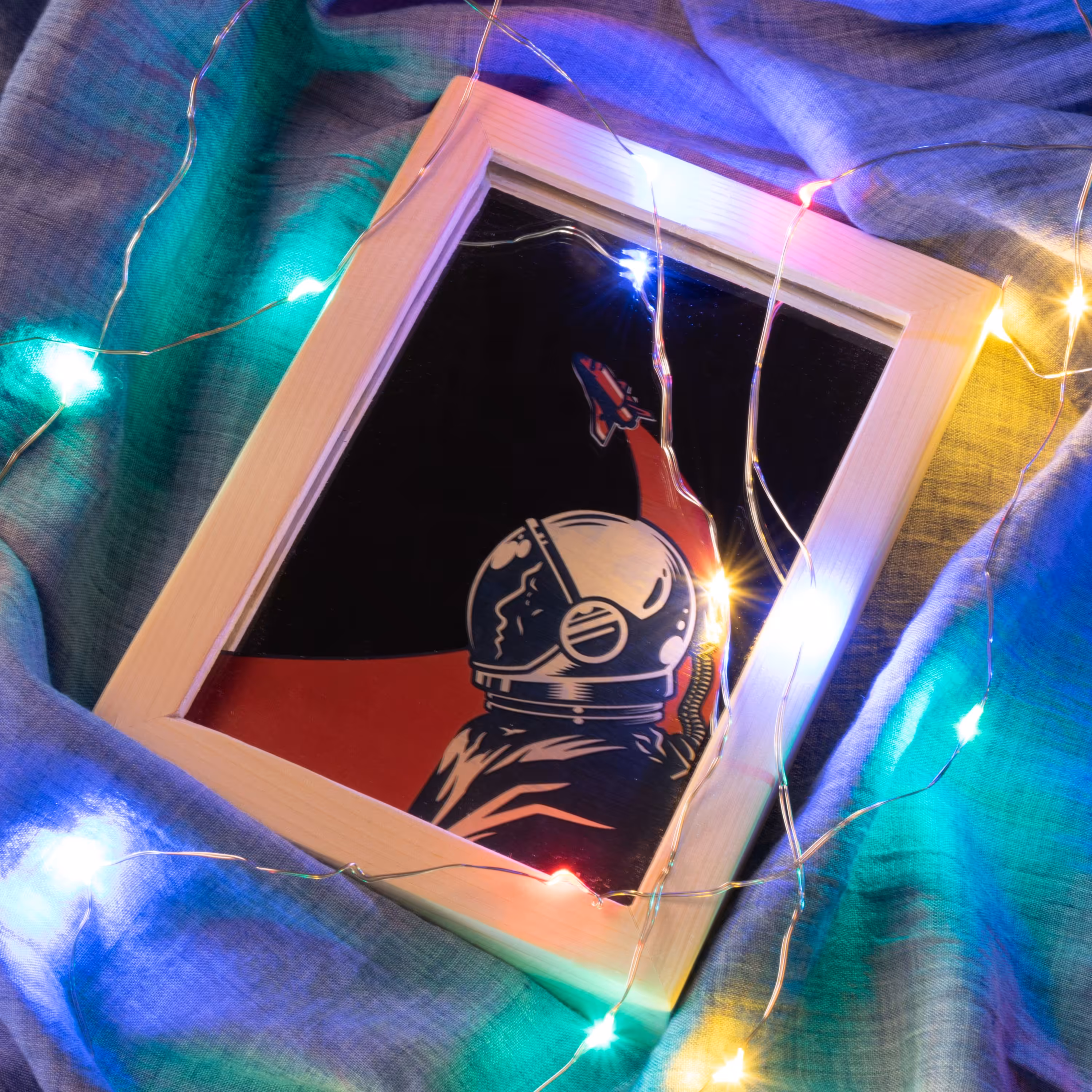 آینه آنتیک طرح فضا نورد با قاب چوبی آینه دکوراتیو