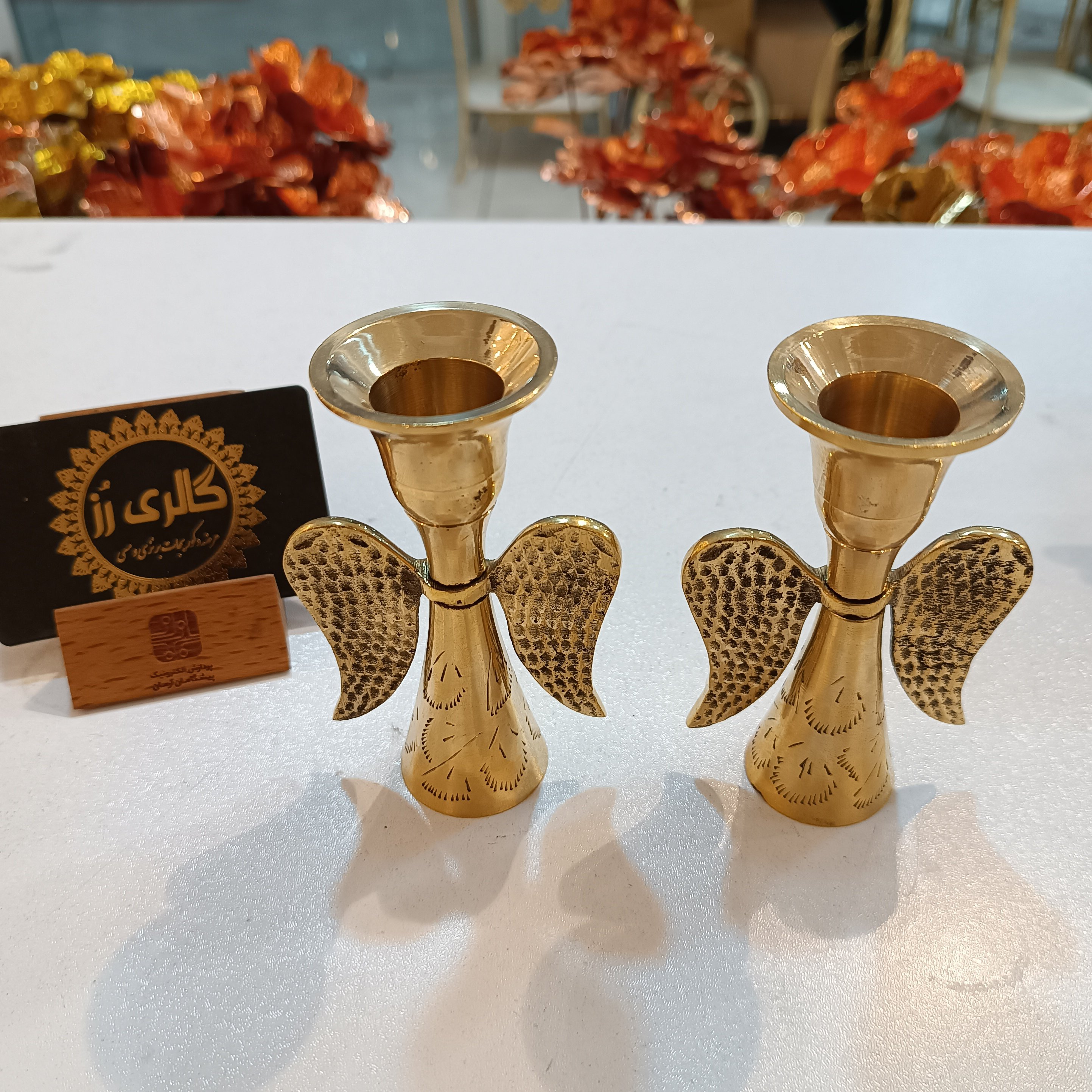 ست شمعدان دوتایی برنجی (برنز) دو طرفه طرح فرشته وارداتی کیفیت درجه یک
