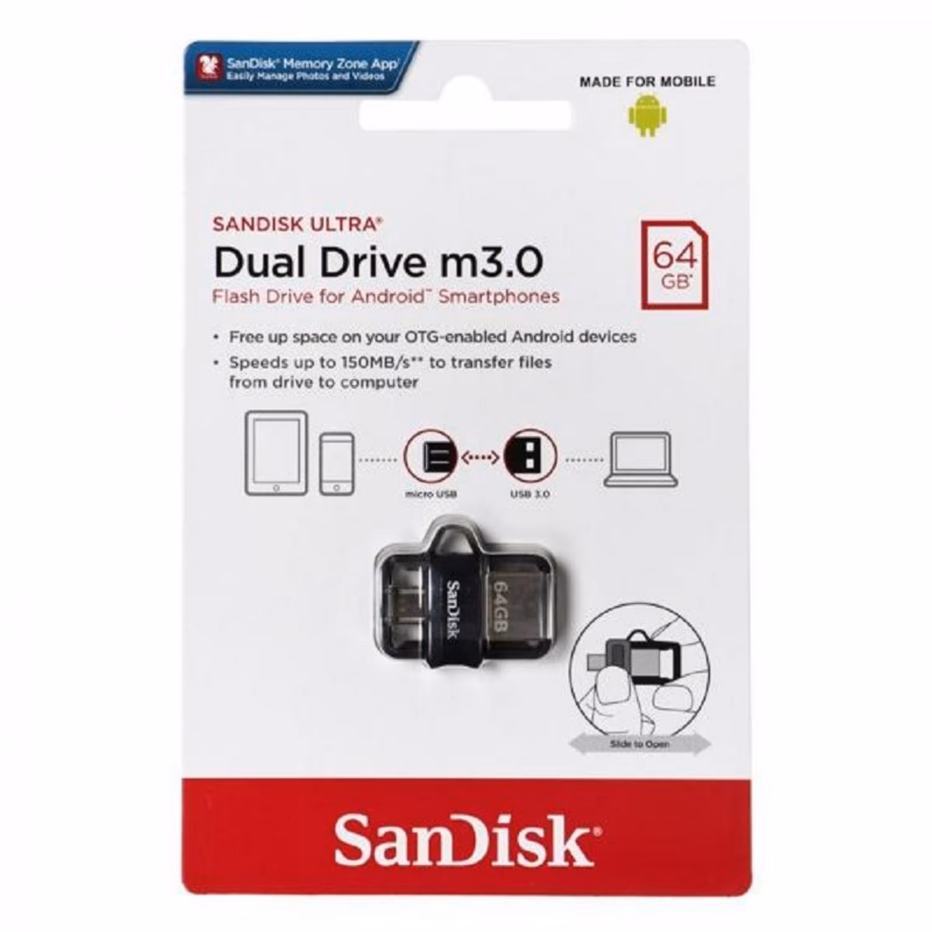 فلش 64GB USB3 - OTG SanDisk Ultra Dual Drive M3.0 با گارانتی 3 ساله