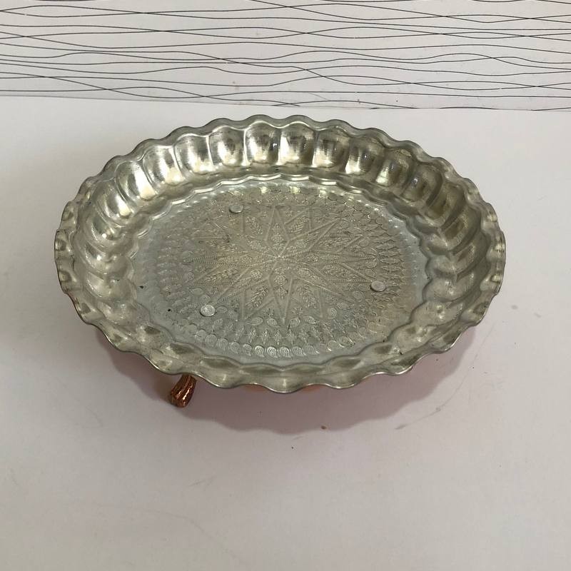 سینی مسی پایه دار کنگره ای داخل قلع شده(سفیدشده) نانو شده