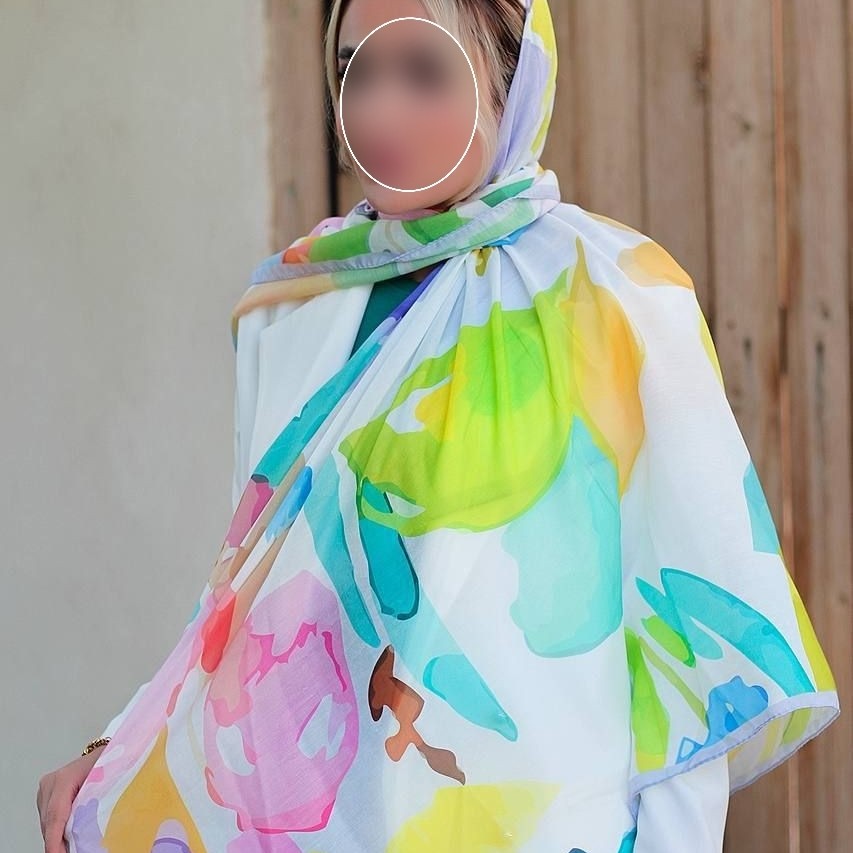 روسری نخی اسپرت شاد طرح آبرنگی کد 37