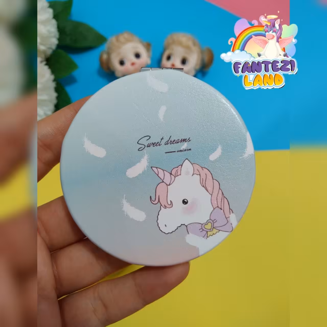 آینه فانتزی طرح پونی یونیکورن رویه چرم 