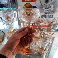 جام بلور عسلی چاپ گلدار  بسته 6تایی