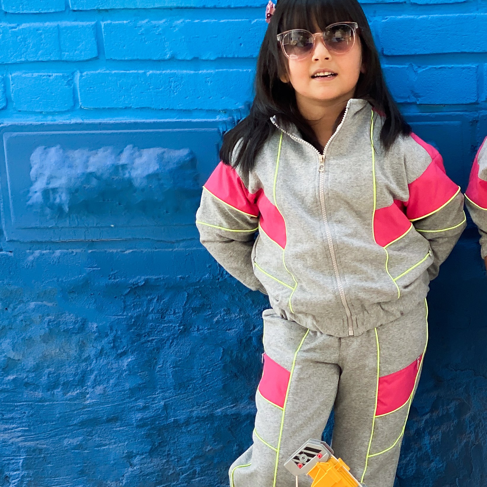 ست سویشرت و شلوار مشترک دخترانه و پسرانه M405 برشاد رنگ ملانژ-صورتی سایز 110