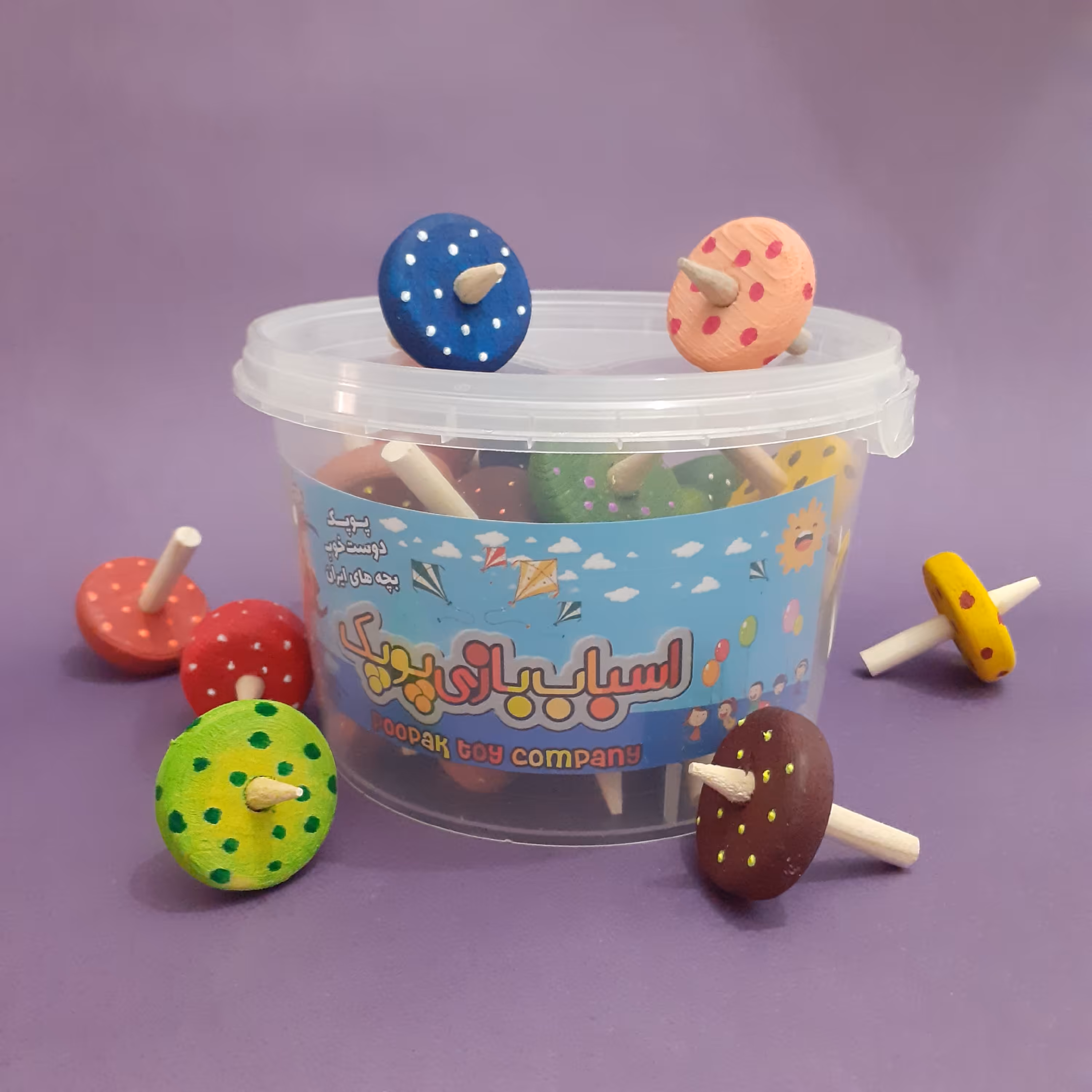 فرفره چوبی رنگی (فرفره قارچی) سایز کوچک بسته30تایی