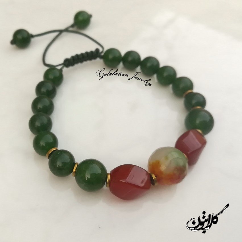 دستبند سنگ عقیق قرمز و سبز