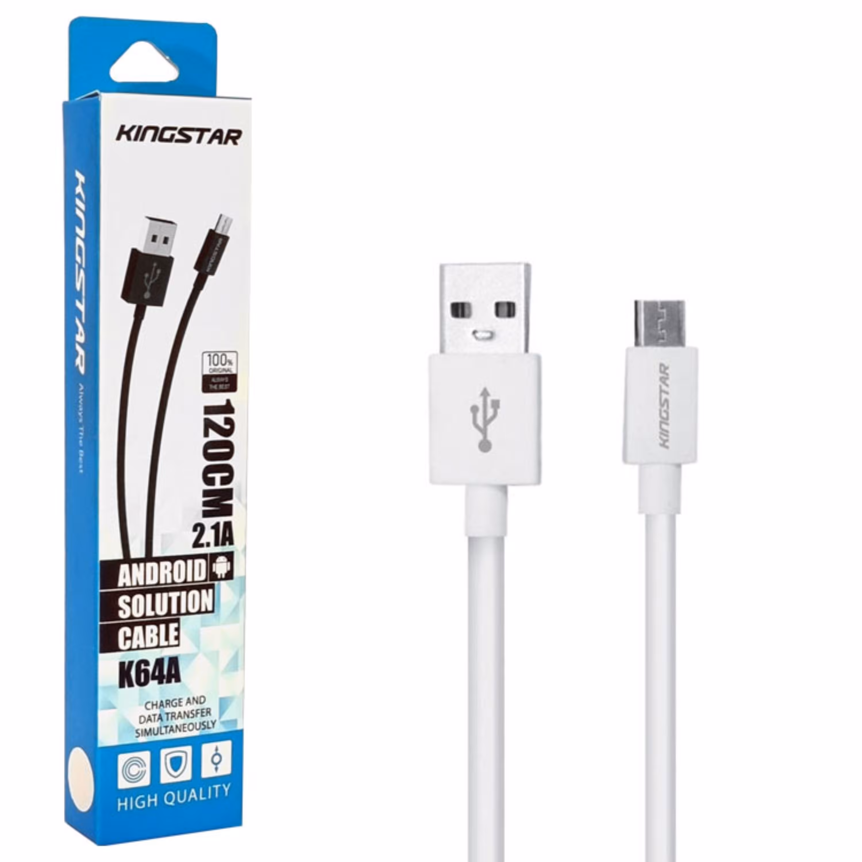 کابل شارژ و دیتا اندروید KINGSTAR مدل K64 سفید