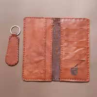 کیف پول چرم طبیعی بزی دستدوز به همراه جاکلیدی هدیه