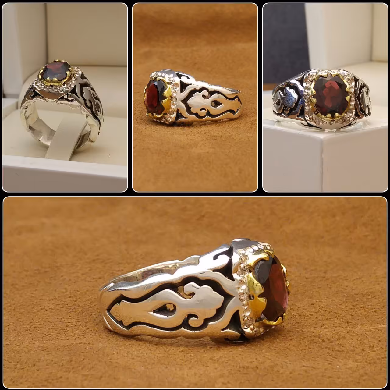 انگشتر نقره مردانه نگین گارنت
مدل رکاب شبکه ای  هنر دست
دور برلیان اصل
تاج برنجی نقره عیار 925
