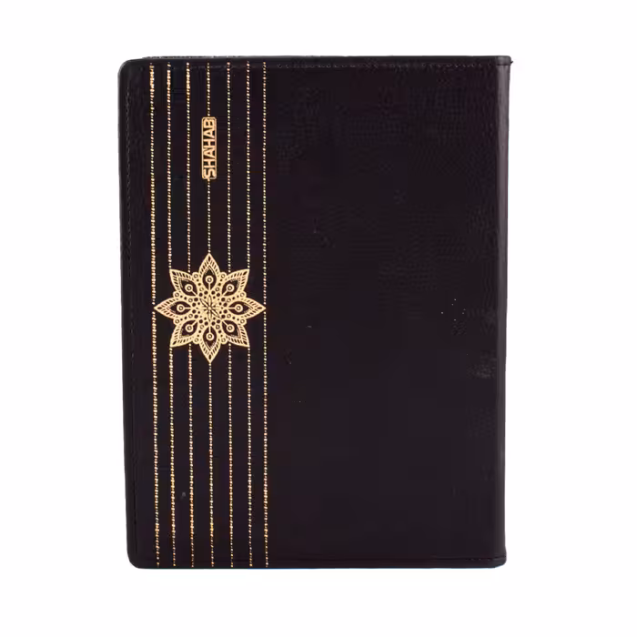 کلاسور مدل یک تکّه چرمی طلا کوب شده 26 حلقه مشکی کدL1006 