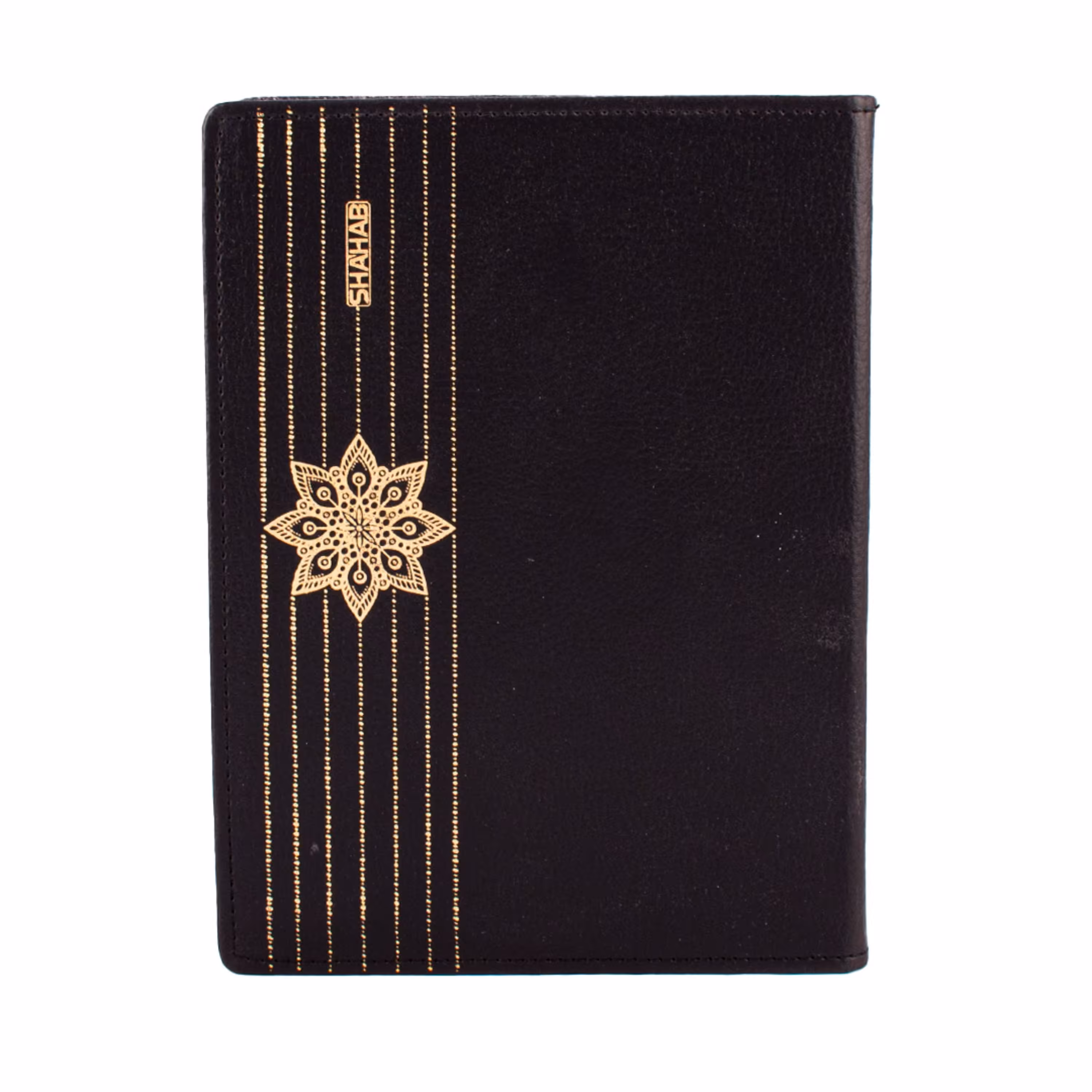 کلاسور مدل یک تکّه چرمی طلا کوب شده 26 حلقه مشکی کدL1006 