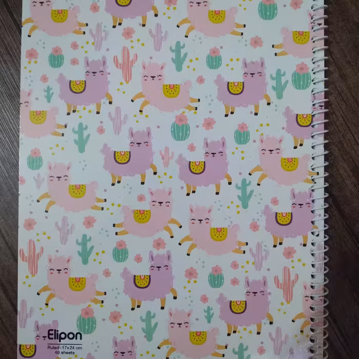 دفتر مشق سیمی 40 برگ الیپون جلد مقوایی طرح لاما