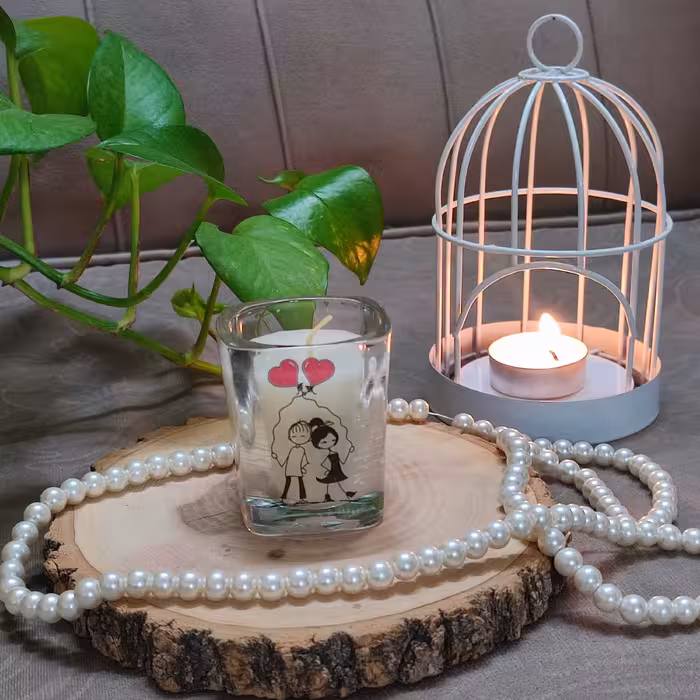 شمع لیوانی (شاتی) طرح عاشقانه درسایزارتفاع 6 قطر5 