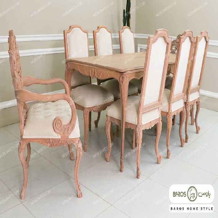 میز ناهارخوری کلاسیک مدل ابزاری فرانسوی با صندلی رومینا کد 3