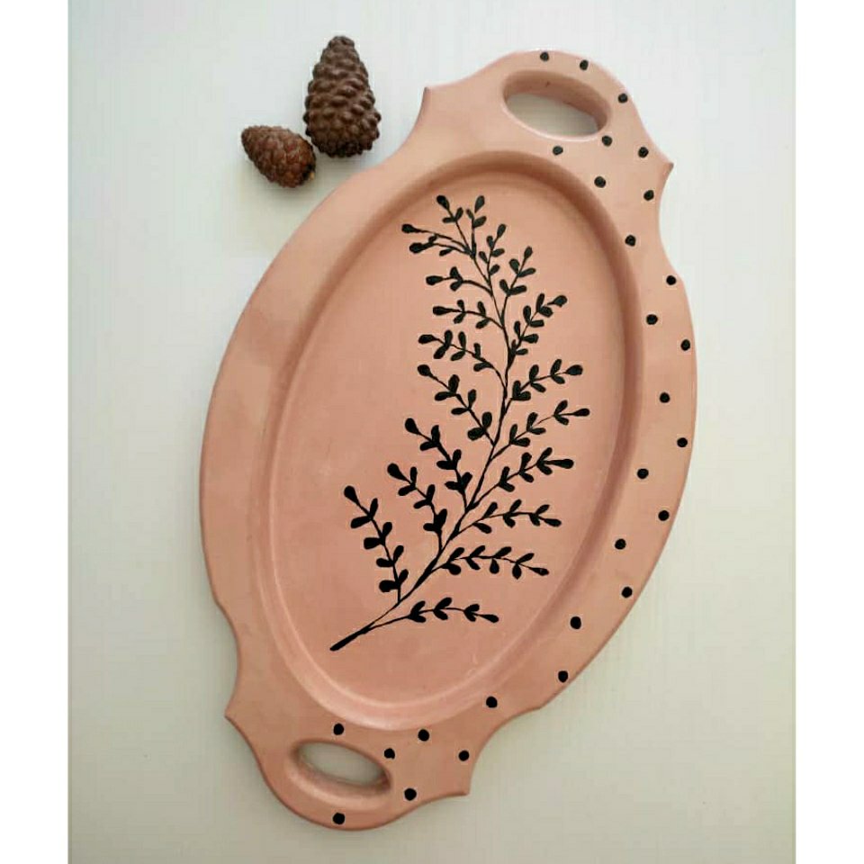 سینی دسته دار سنگی، طرح گل