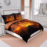 روتختی دونفره طرح گل جنس میکرو درجه یک رنگ مشکی نارنجی  کدB3196