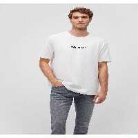 تی شرت سفید مردانه طرح دار سیاه و باریک برش 0610785 70057 Mavi