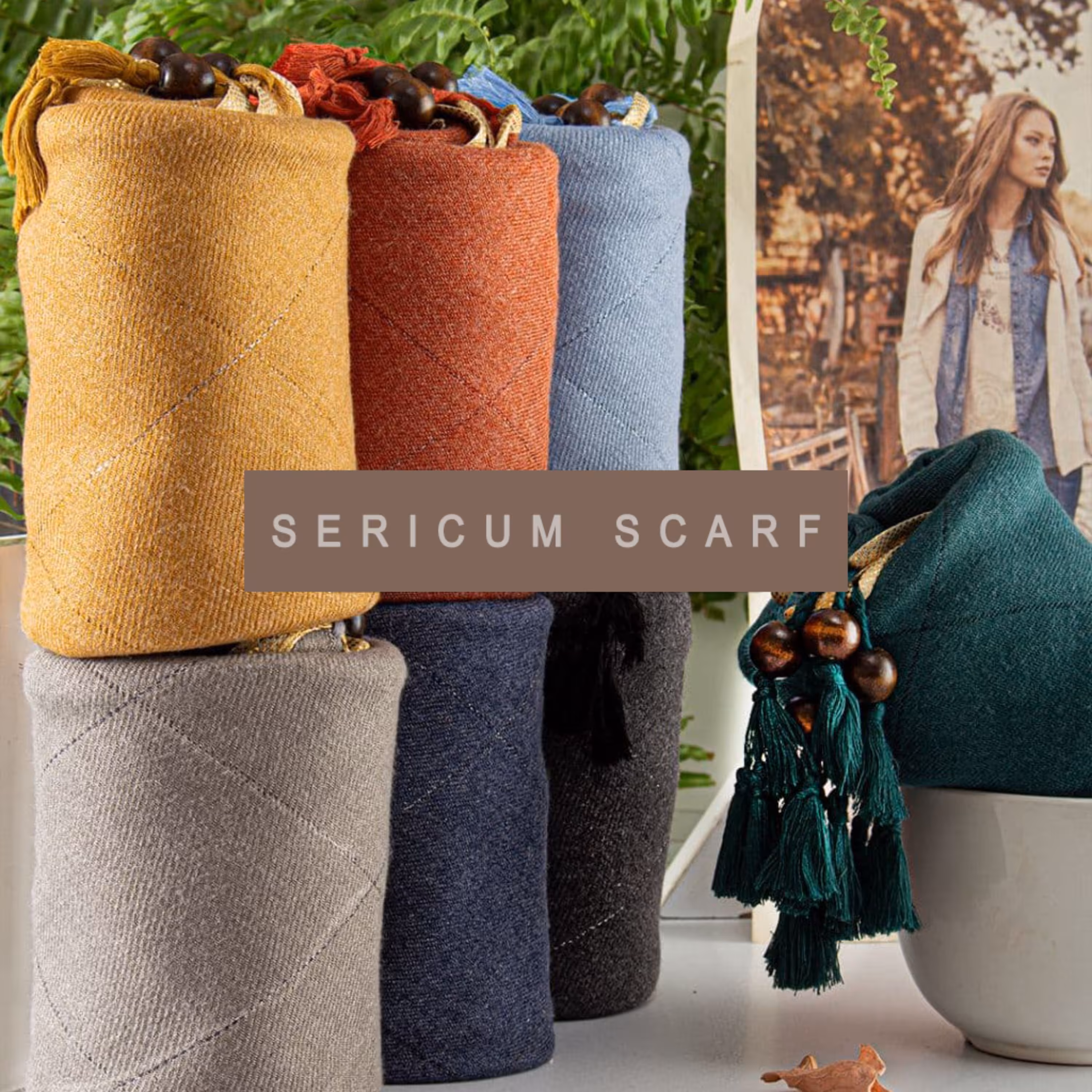 شال نخی تک رنگ پاییزه