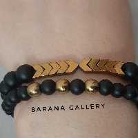 ست دستبند دستساز اونیکس مشکی   حدید گرد فلش طلایی دخترانه پسرانه مردانه زنانه