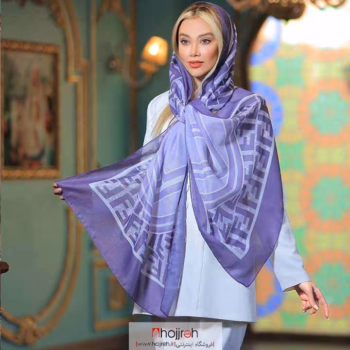 اطلاعات ، قیمت و خرید شال نخی زمینه بنفش طرح فندی FENDI کد D219