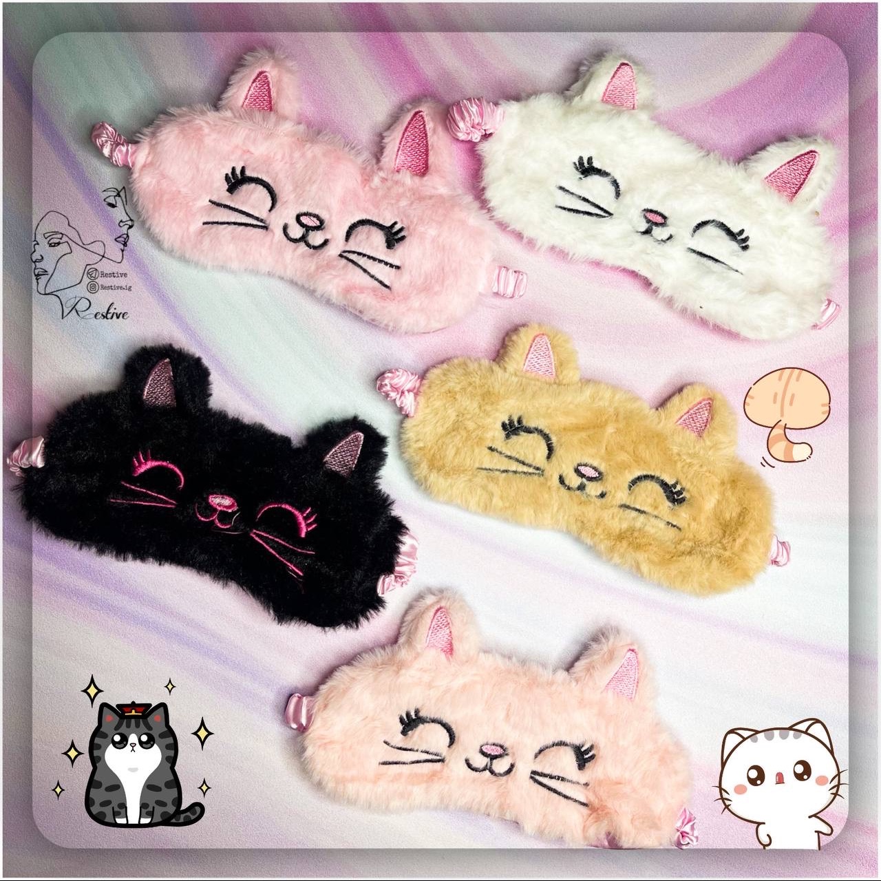 چشمبند  پشمالو طرح گربه پشت ساتن با کیفیت