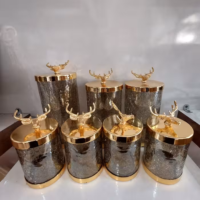 سرویس 7 پارچه پاسماوری mesina  طلایی شیشه ابگز با ابکاری فورتیک

