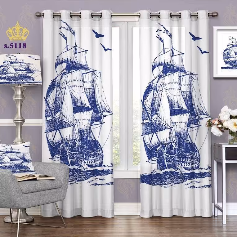 پرده پذیرایی دو قواره پانچ طرح نقاشی کشتی کد S5118