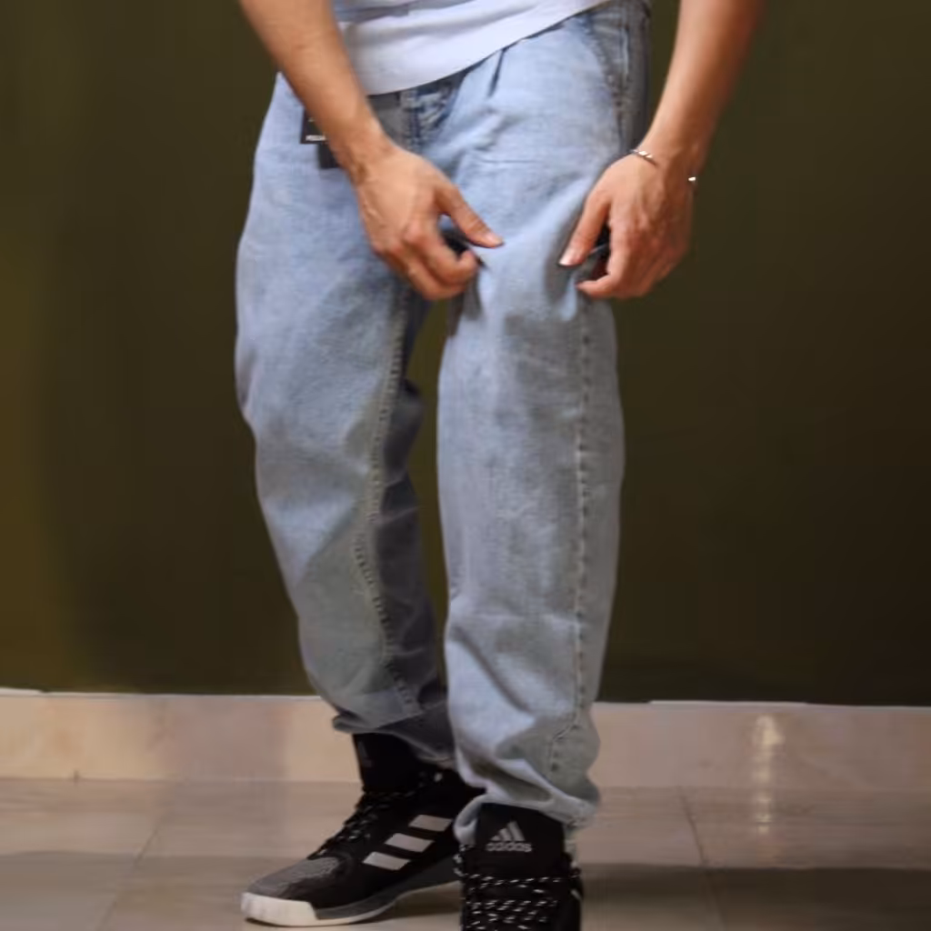 شلوار مام استایل آبی روشن  سایز بزرگ با بالاترین کیفیت 