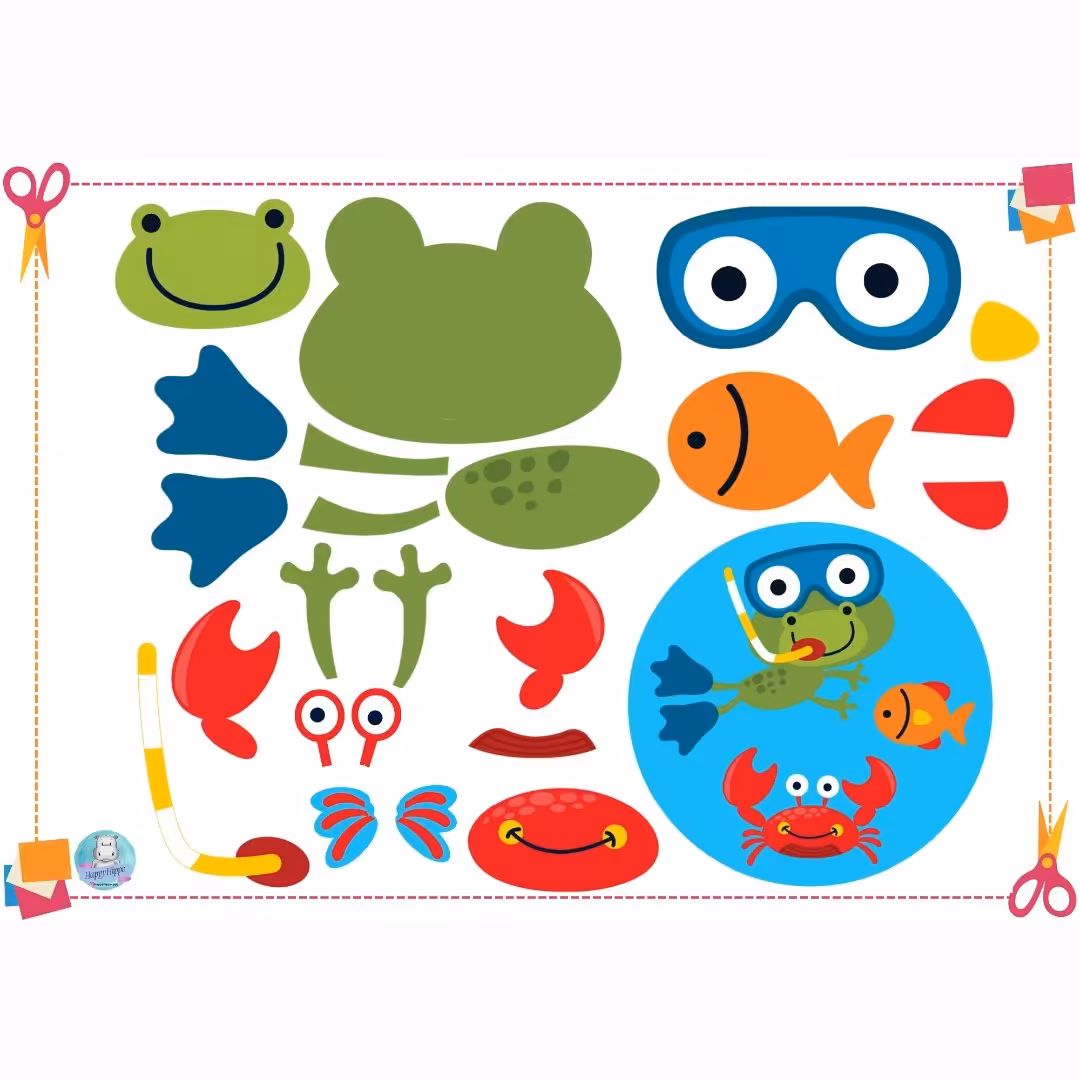  کاردستی بریدنی و چسباندنی طرح غورباقه غواص به همراه بنر برای افزایش مهارت دست ورزی کودک شما