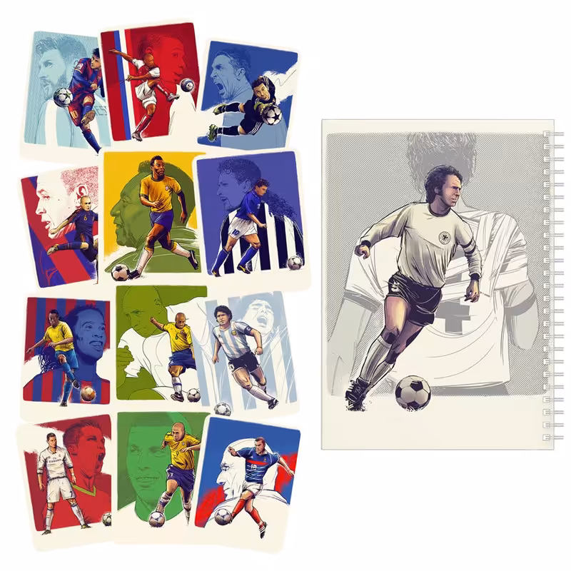 دفتر مشق باژیکان طرح ستاره های فوتبالی 20211933 به همراه برچسب مجموعه 12 عددی