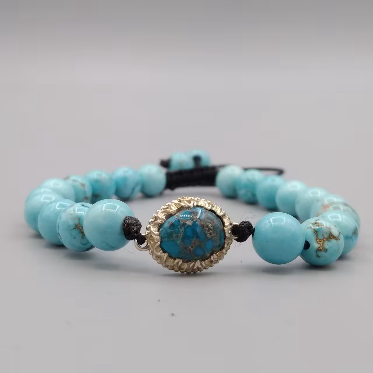 دستبند نقره با سنگ های فیروزه اصل نیشابور و فیروزه مصر اصل معدنی