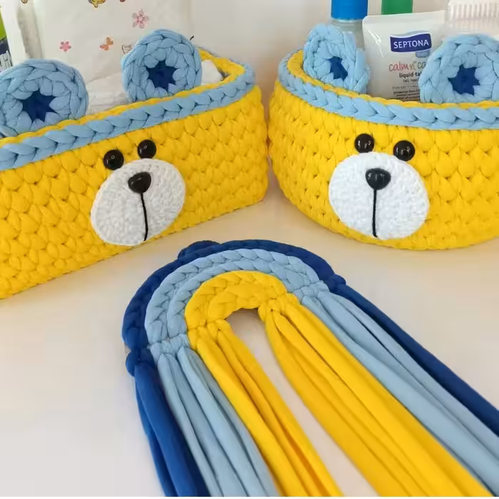 سبد تریکو ست خرسی مناسب سیسمونی و اتاق کودک 