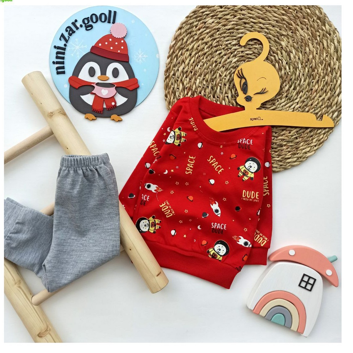 بلوز شلوار آدمک فضا نورد،جنس نخ پنبه ،تک رنگ ،کیفیت عاالی 