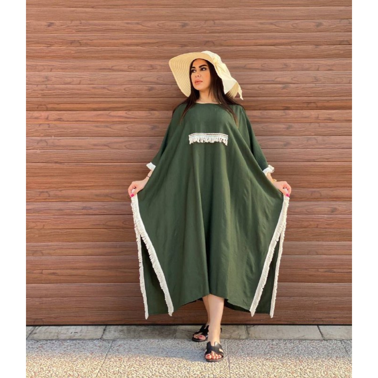 مانتو زنانه پیراهنی جلو بسته سایز بزرگ رنگ سبز