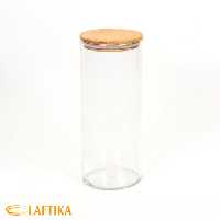 بانکه  شیشه ای با درب چوبی تیریتی قطر 10 ارتفاع 25 مدل G5013