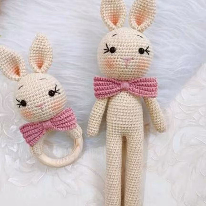 ست خرگوشی و جغجغه بافتنیمون