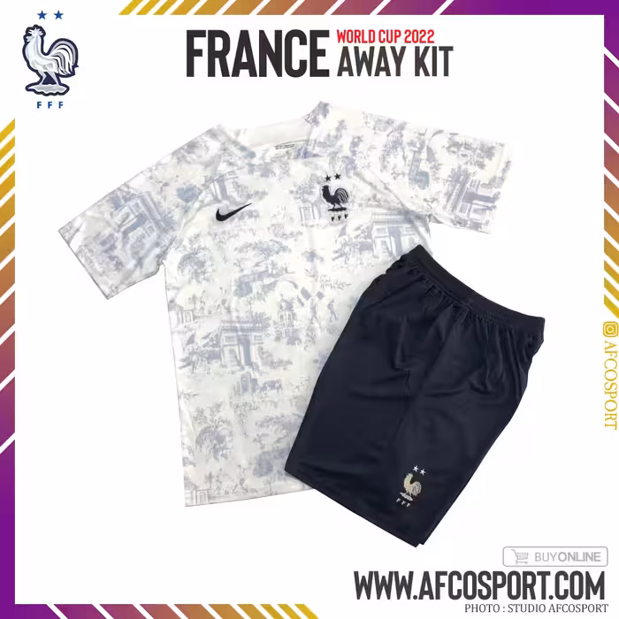 کیت دوم تیم ملی فرانسه (پیراهن شورت) ورژن هواداری جام جهانی 2022 قطر