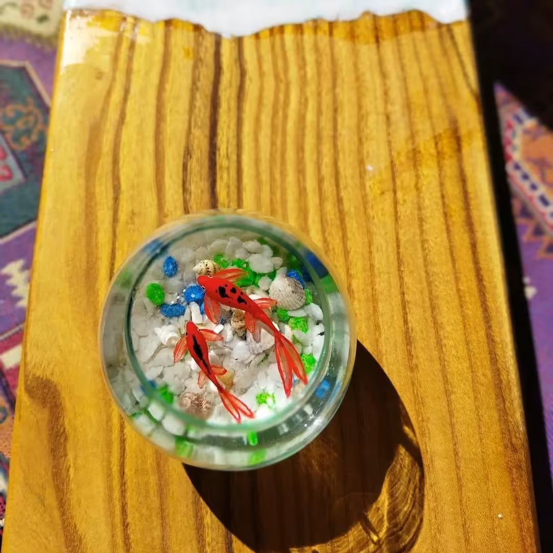  ظرف ماهی رزینی شیشه ای  نقاشی دست 