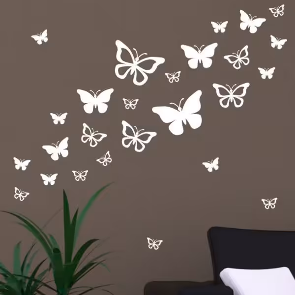 آینه دکوراتیو مولتی استایل طرح پروانه مشبک، بسته 25 عددی، در دو رنگ طلایی و تقره ای